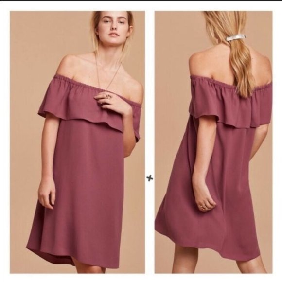 Aritzia Wilfred Neufchâtel Off Shoulder Ruffle Dress Red Mini Dress - Picture 2 of 16